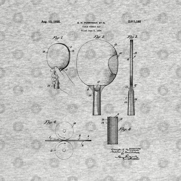 Table Tennis Patent - Tennis Paddle Art - Black And White by patentpress